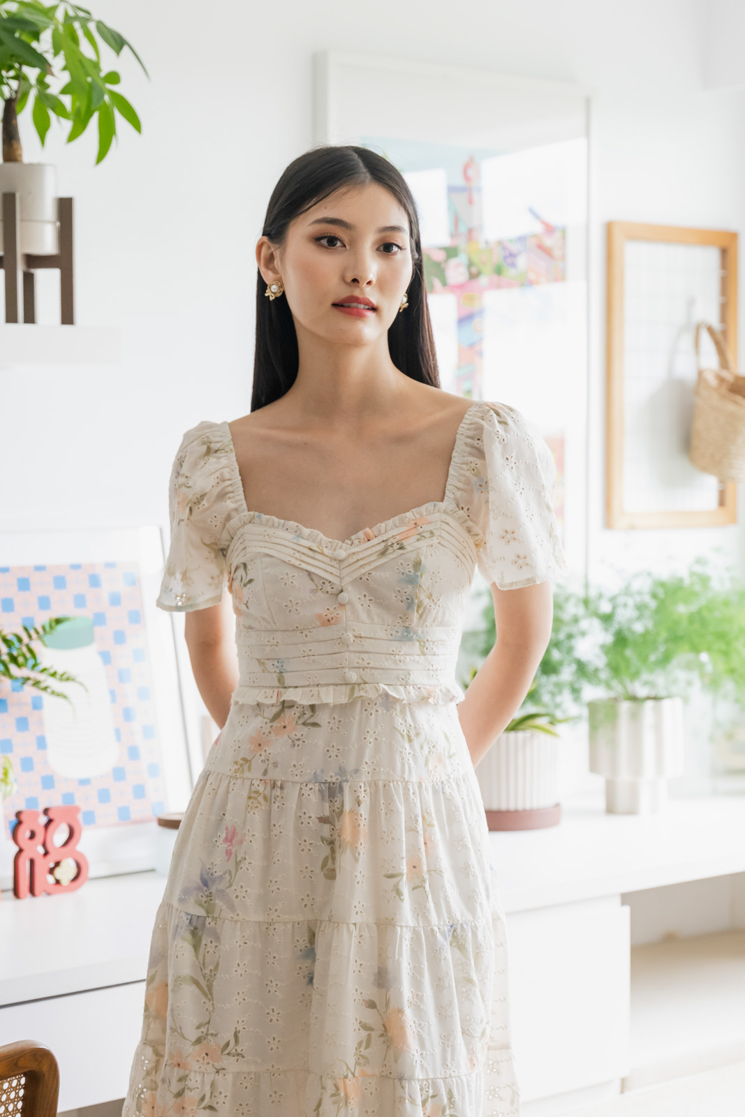 Cheer Fleur Eyelet Pintuck Maxi Dress