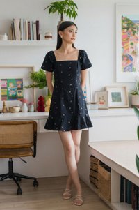 Sapphire Embroidery Dropwaist Dress In Navy
