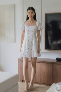 Sapphire Embroidery Dropwaist Dress In White