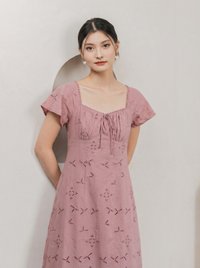 Amara Eyelet Ruched Midi Dress In Rose
