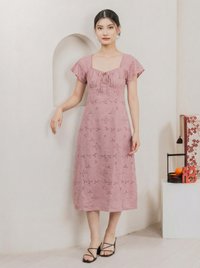Amara Eyelet Ruched Midi Dress In Rose