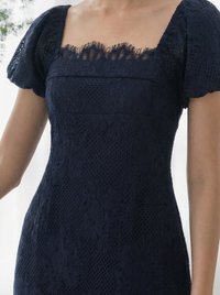 Qian Lace Puff Sleeves Dress In Navy