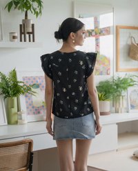 Springfields Ruffles Sleeves Top In Black