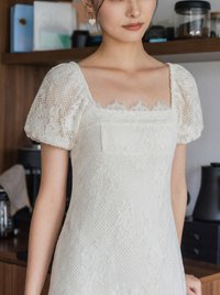 Qian Lace Puff Sleeves Dress In White