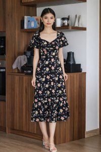 Moxie Fleur Sweetheart Empire Midi Dress In Black