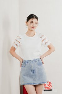 Aldith Cotton Eyelet Sleeve Top In White