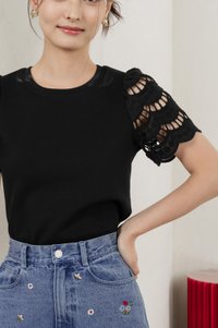 Aldith Cotton Eyelet Sleeve Top In Black