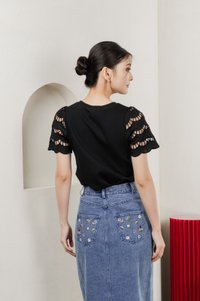 Aldith Cotton Eyelet Sleeve Top In Black