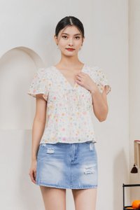 Sakura Embroidery Ribbon Top In Pink