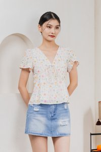 Sakura Embroidery Ribbon Top In Pink