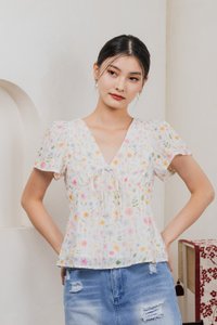 Sakura Embroidery Ribbon Top In Pink