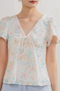 Sakura Embroidery Ribbon Top In White