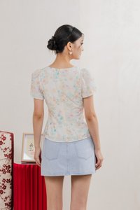 Sakura Embroidery Ribbon Top In White