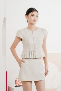 Isla Premium Pleated Top In Oat