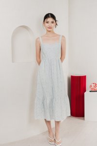 Endless Grace Fleur Midi Dress In Light Blue