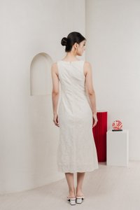 Floris Embroidery Lace Midi Dress In Cream
