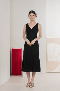 Floris Embroidery Lace Midi Dress In Black