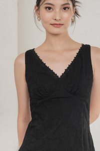 Floris Embroidery Lace Midi Dress In Black