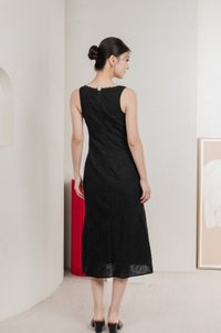 Floris Embroidery Lace Midi Dress In Black