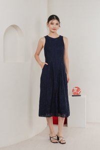 Fortress Lace Panelled Midi Dress In Navy