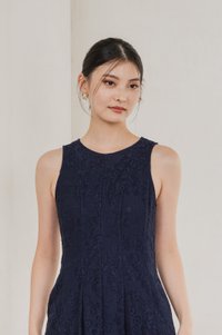 Fortress Lace Panelled Midi Dress In Navy