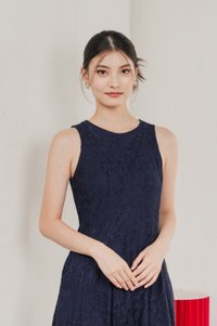 Fortress Lace Panelled Midi Dress In Navy