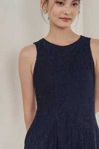 Fortress Lace Panelled Midi Dress In Navy