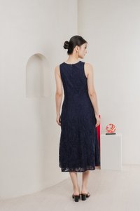 Fortress Lace Panelled Midi Dress In Navy