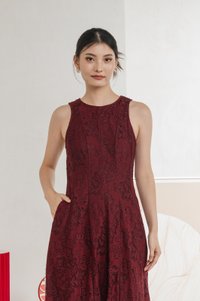 Fortress Lace Panelled Midi Dress In Wine
