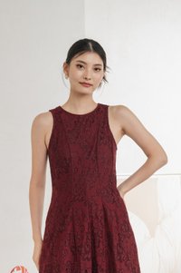 Fortress Lace Panelled Midi Dress In Wine