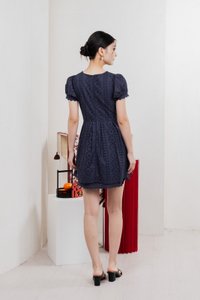 Rosewood Eyelet Ribbon Pleated Dress In Navy