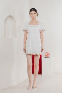 Pure Bliss Cross Stitch Embroidery Dress Romper In White