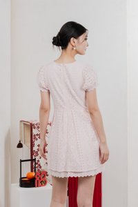 Rosewood Eyelet Ribbon Pleated Dress In Baby Pink