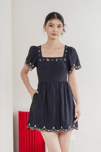 Pure Bliss Cross Stitch Embroidery Dress Romper In Navy
