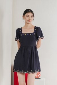 Pure Bliss Cross Stitch Embroidery Dress Romper In Navy