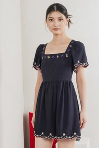 Pure Bliss Cross Stitch Embroidery Dress Romper In Navy