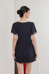 Pure Bliss Cross Stitch Embroidery Dress Romper In Navy