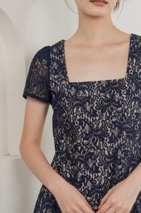 Ping Lace Overlay Dress In Navy