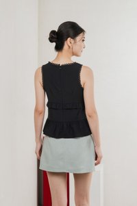 Lottie Textured Lace Ribbon Top In Black