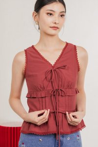 Lottie Textured Lace Ribbon Top In Rose