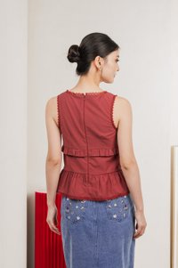 Lottie Textured Lace Ribbon Top In Rose