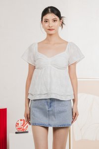 Paola Eyelet Bow Babydoll Top In White