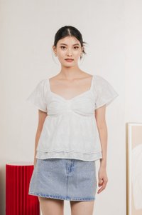 Paola Eyelet Bow Babydoll Top In White