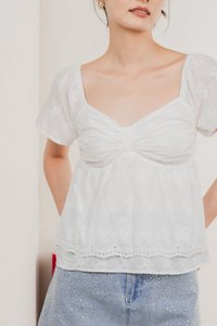 Paola Eyelet Bow Babydoll Top In White