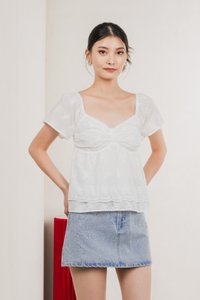 Paola Eyelet Bow Babydoll Top In White