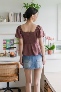 Poselle Textured Ribbon Ruched Top In Mauve
