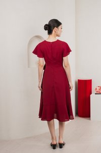 Rylan Faux Wrap Midi Dress In Wine Red