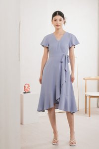 Rylan Faux Wrap Midi Dress In Blue
