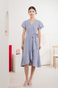 Rylan Faux Wrap Midi Dress In Blue