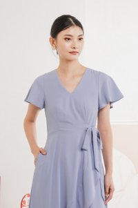 Rylan Faux Wrap Midi Dress In Blue